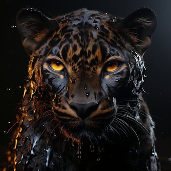 a black leopard lurks behind the leaves in the jungle AI Generative photo