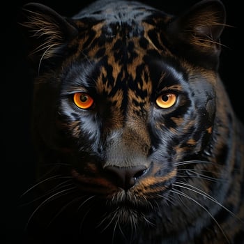 a black leopard with yellow eyes in the dark AI Generative photo