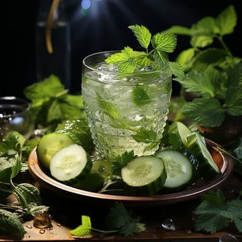 A bowl of cucumber with ice and mint AI Generative photo