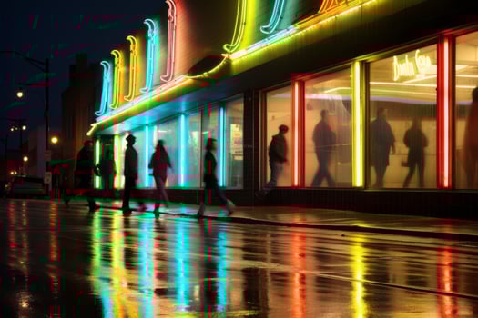 Emotional impact neon retro style photograph of people AI Generative photo