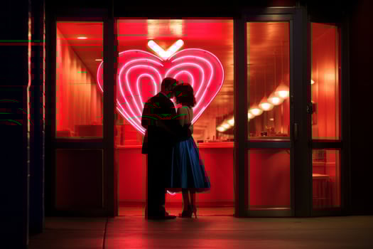 Emotional impact neon retro style photograph of people AI Generative photo