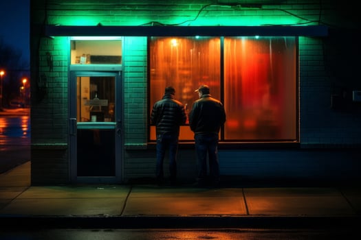 Emotional impact neon retro style photograph of people AI Generative photo