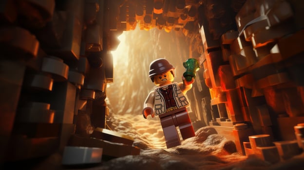 Lego character exploring a epic lego world AI Generative photo