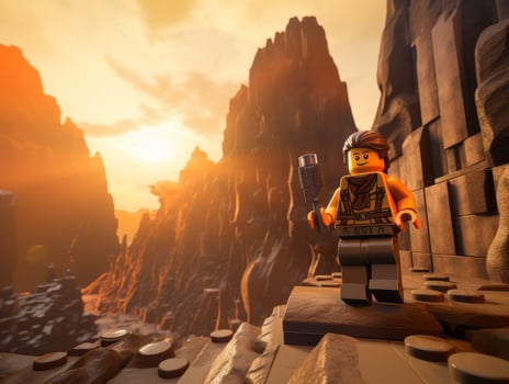 Lego character exploring a epic lego world AI Generative photo
