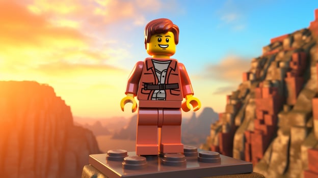 Lego character exploring a epic lego world AI Generative photo