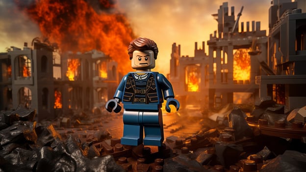 Lego character exploring a epic lego world AI Generative photo