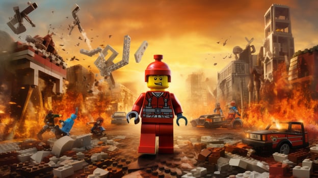 Lego character exploring a epic lego world AI Generative photo
