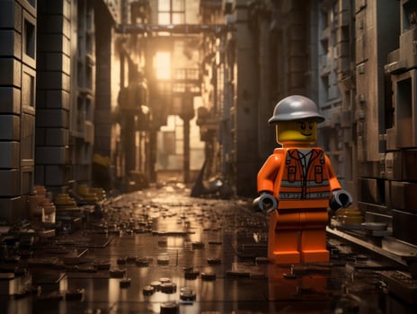 Lego character exploring a epic lego world AI Generative photo