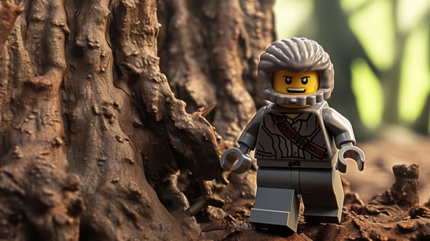 Lego character exploring a epic lego world AI Generative photo