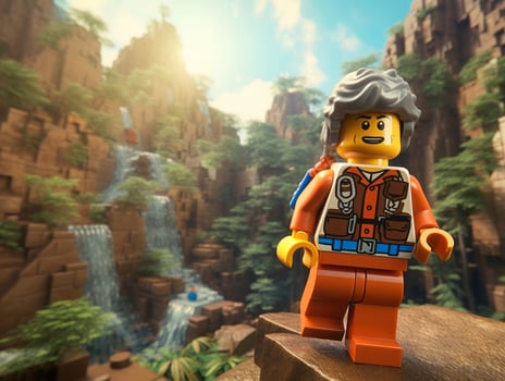 Lego character exploring a epic lego world AI Generative photo