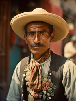 Old colored photo of a mexican man from the early 1900s AI Generative