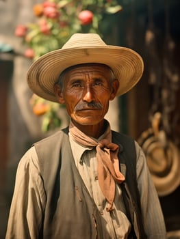 Old colored photo of a mexican man from the early 1900s AI Generative