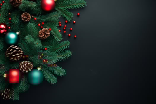 Christmas background. Decorations made of Christmas tree branches and cones photo