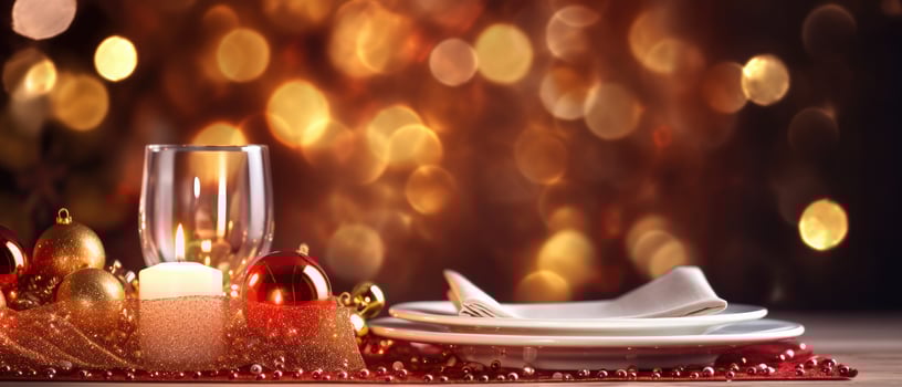 Chrstmas table setting, festive dinner decoration, ai generated photo