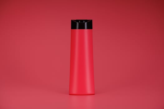 Blank Label Shampoo Bottle or Shower Gel on Pink Background photo