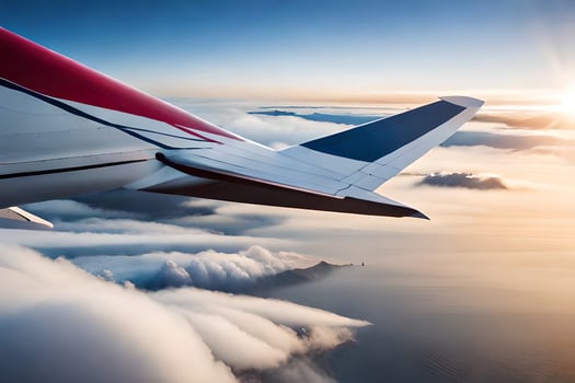 an airplane wing is flying over the clouds. AI-Generated photo