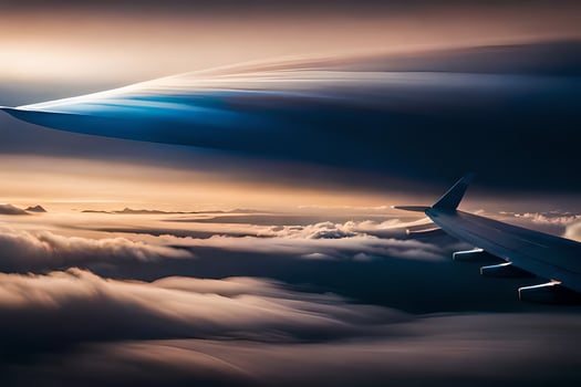 a plane wing flying over the clouds. AI-Generated photo