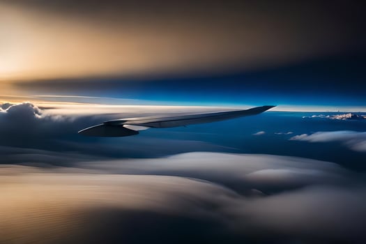 a plane flying over clouds at sunset. AI-Generated photo
