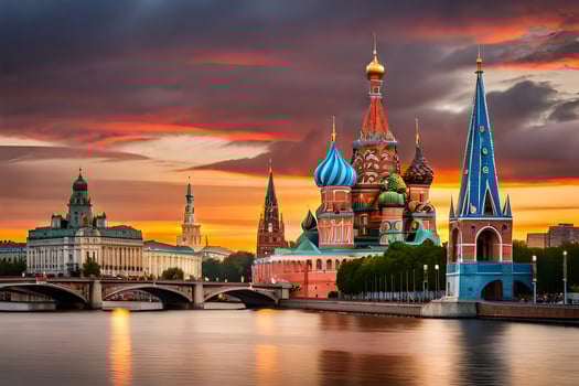 the red square in moscow, russia at sunset. AI-Generated photo