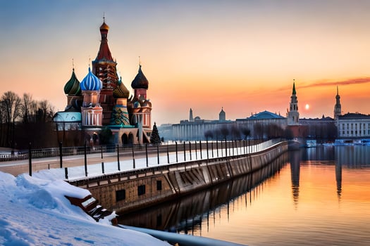 the kremlin and the river moscow at sunset. AI-Generated photo