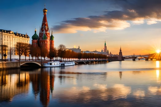 the sun sets over moscow, russia. AI-Generated photo