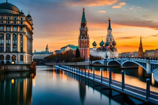 moscow, russia, sunset, kremlin, kreml bridge, kreml. AI-Generated photo