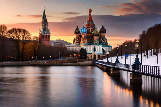 the kremlin and the red square at sunset. AI-Generated photo