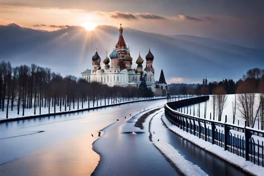 the sun shines over the kremlin in moscow, russia. AI-Generated photo