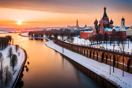 the kremlin and the river moscow at sunset. AI-Generated photo