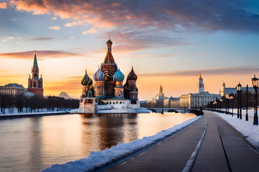 the kremlin and the moscow river at sunset. AI-Generated photo