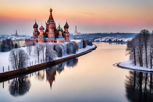 the kremlin and the river moscow at sunset. AI-Generated photo