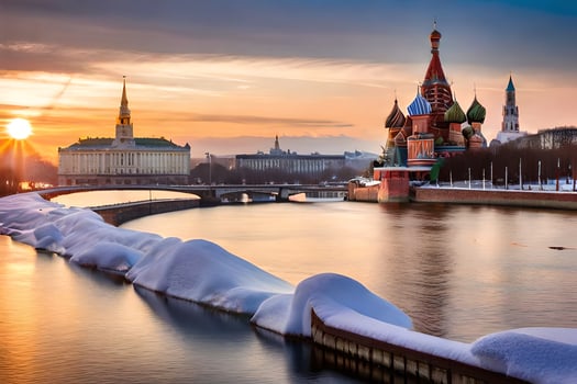 the sun sets over moscow, russia. AI-Generated photo