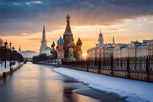 the kremlin and the red square at sunset. AI-Generated photo