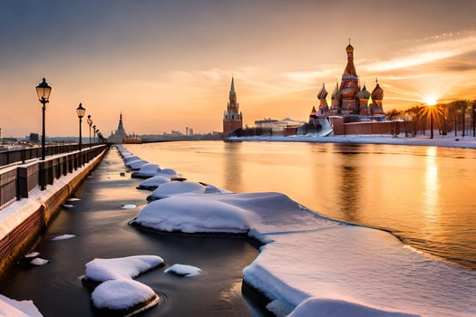 the sun sets over the kremenchug river in moscow, russia. AI-Generated photo