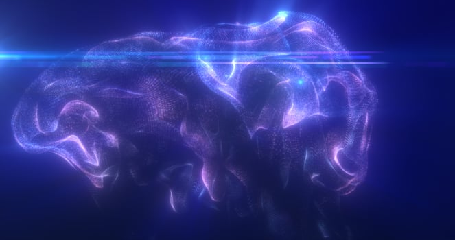 Abstract floating liquid from energetic blue particles glowing magical background photo