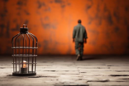 Prisoner walking free on Human Rights Day background with empty space for text photo