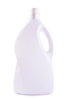 White plastic container for liquid detergent isolated photo