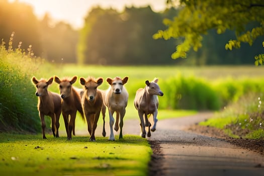 a group of cows walking down a road. AI-Generated photo