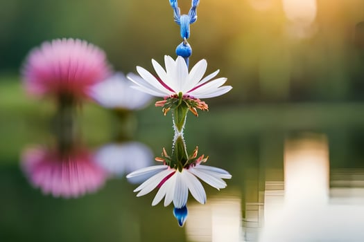 a white flower is reflected in the water. AI-Generated photo