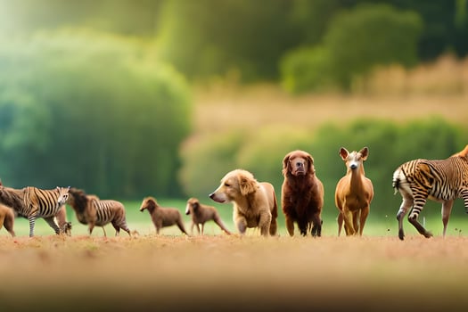 a group of animals walking in a field. AI-Generated photo