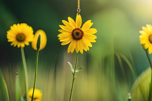 yellow sunflowers in the grass. AI-Generated photo