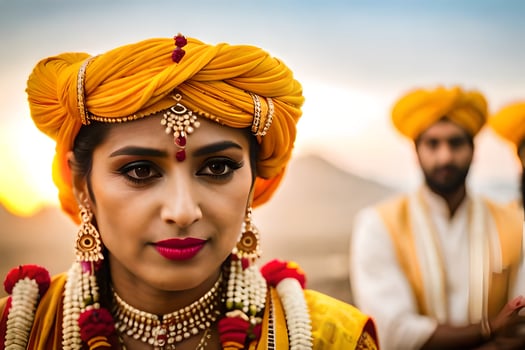 a bride and groom in traditional indian attire. AI-Generated photo