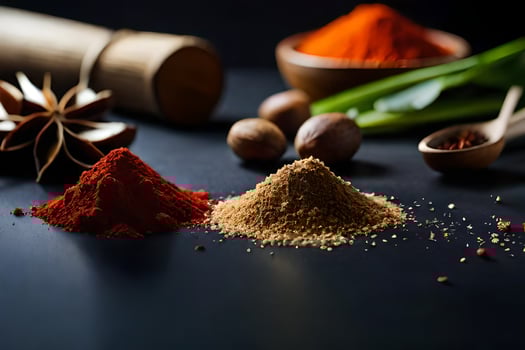 spices and spices on a black background. AI-Generated photo