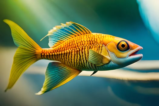 a fish with bright yellow eyes swimming in an aquarium. AI-Generated photo