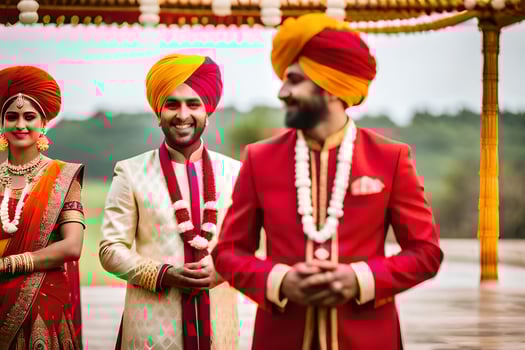 the wedding of person and person at the gurudwara in the city. AI-Generated photo