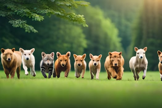 a group of dogs running in the grass. AI-Generated photo