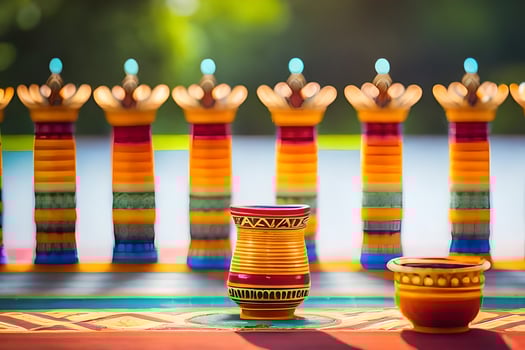 colorful vases and candles are arranged on a table. AI-Generated photo
