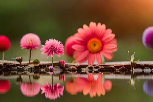 flowers are reflected in the water. AI-Generated photo