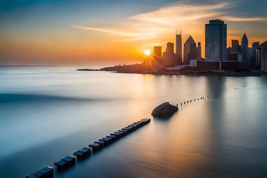 the chicago skyline at sunset. AI-Generated photo