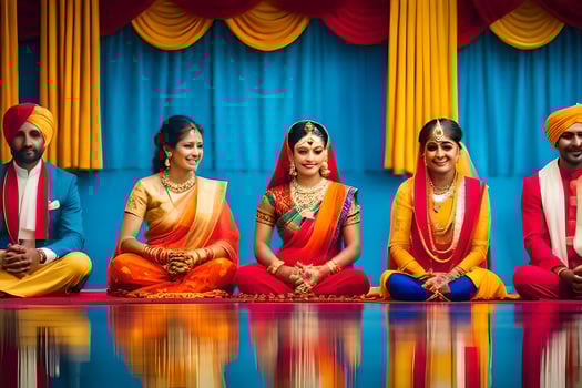 indian wedding party sitting on the floor. AI-Generated photo